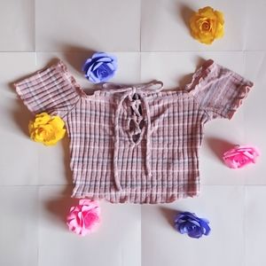 Forever 21 Ribbed Pink White Gray Striped Crop Top